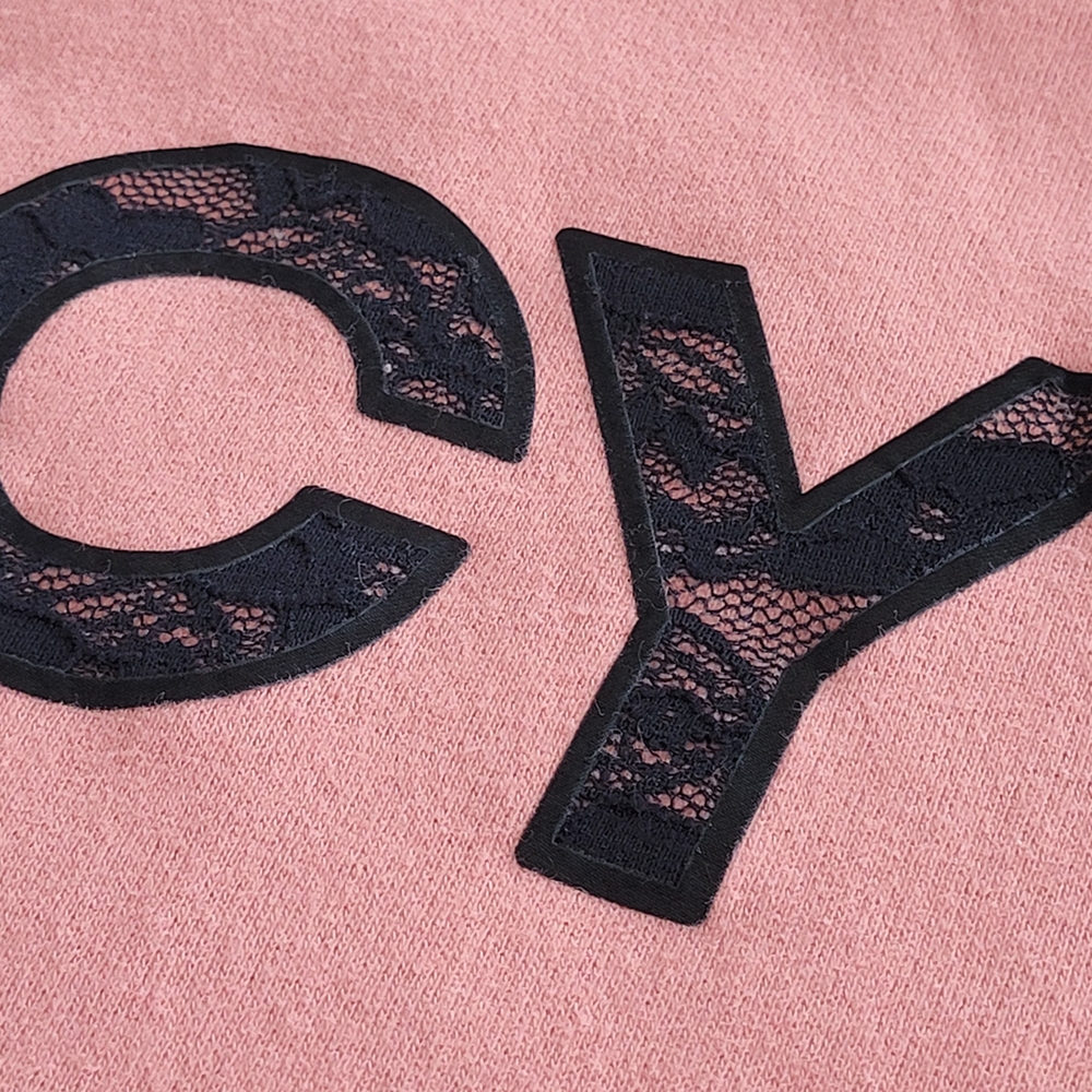 'Fancy' Betsey Johnson Performance lace Applique Salmon Crewneck Sweatshirt XL - Picture 4 of 10